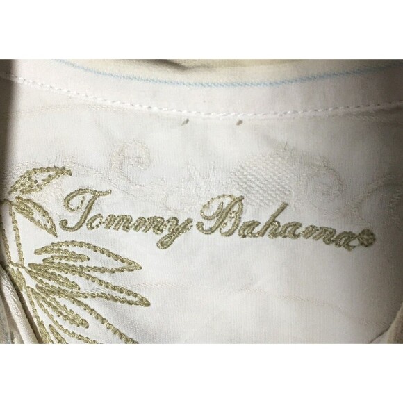 Tommy Bahama Shirt Men's Size Small Beige Brown Silk Cotton Blend Button Up - Picture 6 of 7